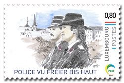 Briefmarke "meng.post.lu" Die Polizei gestern und heute